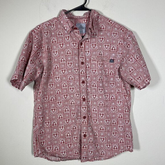 Ascend Other - Ascend Men's Short Sleeve Salmon Geometric Print Small Cotton Blend!